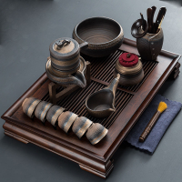 粗陶石磨自動茶具功夫套裝復古中式懶人泡茶器茶盤家用簡約儲水