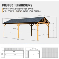 12x20FT Hardtop Gazebo, Galvanized Steel Gable Roof Gazebo Pergola with Wood Grain Aluminum Frame, Outdoor Permanent Gazebo