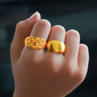 Pure 999 Yellow Gold Color Ring for Women Men Classic Glossy Gypsophila Finger Ring Wedding Engagement Poro Puro De 24 K Ring