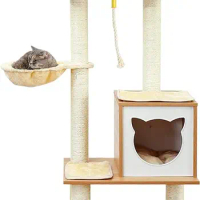 Cat Tree, Modern Cat Tree Tower for Indoor Cats - 65" Tall Wood Condo with Hammock