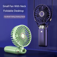 6000mAh Mini Handheld Fan 5 Speeds USB Charging Hanging Neck Fan LED Digital Display For Outdoor Sport Student Office Desk Fan