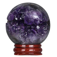 75-150g Natural Amethyst Geode Crystal Ball With Wooden Stand Healing Gemstone Sphere Reiki Cave For Home Decoration