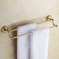 Gold Color Brass Wall Mounted Bathroom Hardware Double Towel Rail Bar Holder Dba602