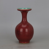 大清 乾隆年祭紅釉盤口瓶 仿古老貨官窯舊貨手工瓷器裝飾收藏擺件