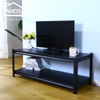 Amos-黑金剛免螺絲超穩固鐵板雙層角鋼電視櫃/客廳桌