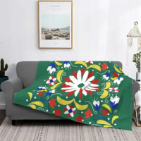 Mexican Otomi Embroidery Flower Blanket Soft Fleece Warm Flannel Traditional Textile Throw Blankets for Sofa Outdoor Bedspread