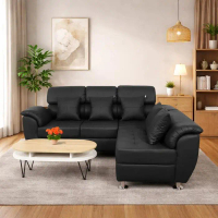 Sofa L Mavis oscar kulit sintetis Sofa Minimalis - BLACK, sofa saja