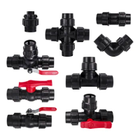Black 20/25/32/40/50mm Plastic PE Tube Connector Tap Tee Water Splitter Coupler Valve Irrigation Straight Elbow Plug Fitting 1Pc