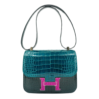 Hermes 愛馬仕 Constance 24 鱷魚皮三拼色桃釦肩背/斜背包(綠)