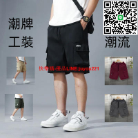 工裝短褲男  短褲男生 運動短褲男士【M-5XL】寬松百搭多口袋中褲夏季日系潮流外穿大碼休閑五分褲子 直筒寬褲 大碼短褲