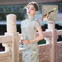 2024 Chinese Qipao Elegant Cheongsam Dress Traditonal Woman Hanfu Retro Costume Carnival Party Outfits with Free Hairpin