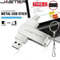 JASTER Free Custom Logo TYPE-C Pen Drive 128GB Rotatable Metal Silver USB 2.0 Flash Drive 64GB Business Gift Memory Stick 32GB