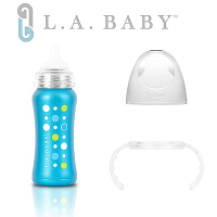美國L.A. BABY 學習杯套組-超輕量不鏽鋼保溫奶瓶 極光藍 +Tritan學習握把