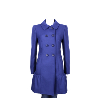 MOSCHINO 藍色雙排釦羊毛抓摺設計大衣