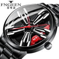 FNGEEN New Racing Watches Men Custom Design Super Car Rim Watch Stainless Steel Black Retro Waterproof Watch Relogio Masculino