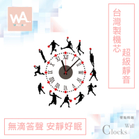 【iINDOORS 英倫家居】無痕設計壁貼時鐘 籃球 運動(台灣製造 超靜音高品質機芯)