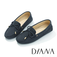 DIANA 磨砂牛皮蝴蝶結平底莫卡辛鞋–深藍