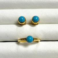 Small Round Crystal Ring&amp;Earrings Set For Women Gold Plated Candy Color Turquoise Jewelry Set Tiger Eye Stone Fashion Jewelry
