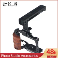 Wooden Handle Camera Cage with Top Grip Built-in Quick Release Plate Stabilizer Rig Kit for Sony ZV-E10 DSLR Accessories