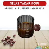 Fans Market Gelas Takar Kopi Espresso 90ml Dengan Gagang Kayu Anti Panas Kaca Borosilikat Berkualita