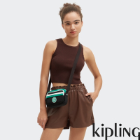 Kipling 黑綠撞色拼接雙層輕巧斜背包-SISKO