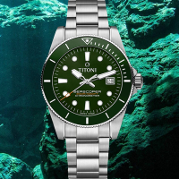 TITONI 梅花錶 Baby Seascoper 300 天文台認證陶瓷圈潛水機械錶-銀x綠 83300 S-GN-703