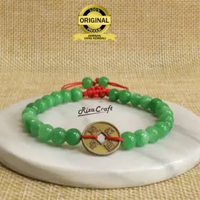 Gelang Batu Akik Giok Hijau ASLI Uang Logam Koin China Filosofi Tali Merah Serut by Rizacraft