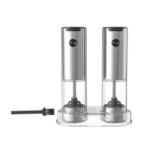 Electric Salt and Pepper Grinder Set with Base Automatic Peppercorn &amp; Sea Salt Mill Adjustable Coarseness