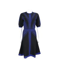 KARL LAGERFELD 卡爾 老佛爺 幾何圖案黑藍雙色針織連身裙 洋裝
