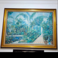 Lukisan Canvas Taman Dalam Ruangan Kuno Jadul Antik