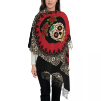 Frame With Mexican Skull Girl Womens Warm Winter Infinity Scarves Set Blanket Scarf Pure Color