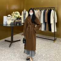 90% Wool 10%cashmere Women's Woolen Coat Classic Double-sided Cashmere Camel Mara Coat Double-breasted Branded Women's Max Coat