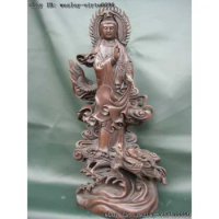 Tibet Pure Copper Bronze Stand Dragon Kwan-Yin GuanYin Bodhisattva Buddha Statue 40cm