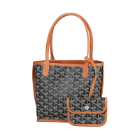 【GOYARD 高雅德】GOYARD ANJOU幾何圖案設計雙面手提肩背子母包(迷你/黑x棕褐)