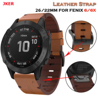 JKER 22 26mm Leather QuickFit Watch Band Strap For Garmin Fenix 6X 5X 3 3HR Wristband Strap For Garmin Fenix 6 5 935 945 Watch