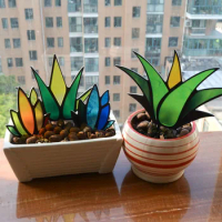 Handmade Crafts Agave Suncatcher Mini Colorful Potted Plant Decorations Artificial Acrylic Agave Simulation Plant