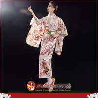 熱賣爆款！日式綢緞和服浴衣睡袍，復古印花，東瀛和服風，少女寫真舞台表演必備-落櫻(杏粉色)-水水女人國