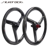 SILVEROCK Carbon Trispoke Rim Brake Wheels 20" 1 1/8" 451 Disc Brake Tri Spoke for Fnhon JAVA Minivelo Folding Bike 3 Spokes