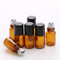5PCS/Pack Essential Oil Roller Bottles Portable Refillable Liquid Perfume Amber Glass Bottle 1ml 2ml 3ml 5ml 10ml