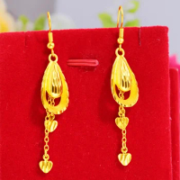 UMQ Grace Luxury 18K Pure Gold Antique Car Flower Heart Earrings for Women Bride Wedding Engagement Fine 999 Gold Jewelry Gifts