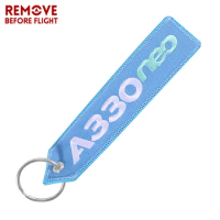 AIRBUS Keychain Double-sided Embroidery A330 NEO Aviation Key Ring Chain for Aviation Gift Strap Lanyard Light Blue Keychains