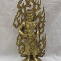 12" Japanese Joss Pure Brass Stand Fudo-Myo-O Achalanatha Buddha Statue