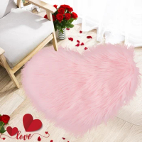 Heart Mat Shaggy Carpet Faux Wool Heart Shaped Carpet Chair Sofa Cushion Living Room Bedroom Decorative Floor Mats Washable