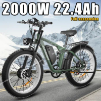 Electric Bicycle 2000W Dual Motor 48V22.4Ah 26*4 inch Fat Tire Mountain Snow Electric Bike Full Suspension Off-road City E-bike