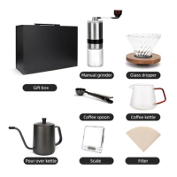 Manufacturer Diy Luxury Suitcase Bog Packaging Coffee Grinder Kettle Pour Over Drip Coffee Maker Set With Scale and spoon