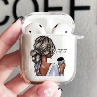 Fashion Coffee Girl Cover For Apple Airpods 1 2 3 Case Earphone Coque Soft Protector Fundas Pods Pro Air Pods Case Earpods Box