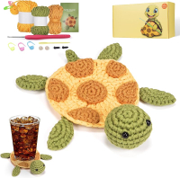 Crochet Kit for Beginners Turtle Coaster Amigurumi Kit with 40% Extra Pre-Started Easy Yarn Step-by-
