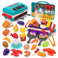【CUTE STONE】兒童廚房玩具聲光燒烤爐與切切樂套裝43件套裝組合