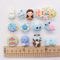 Mix 50pcs Resin Dinosaur Rabbit Cookie Crown Cup Snail Bow Girl Dog Noodle Shoe Charms Fit Wristbands Slipper Accessories