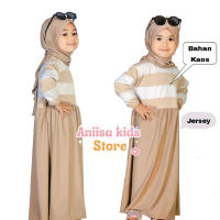 set gamis anak perempuan Cewek Muslim Mewah Lebaran Bayi Wanita Merah Dress Katun abaya Kaos Salur S